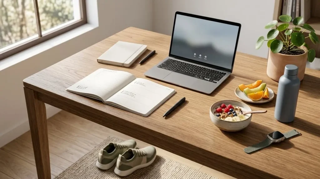 A weekly planner with healthy lifestyle essentials supporting wellness and happiness through consistent daily habits.