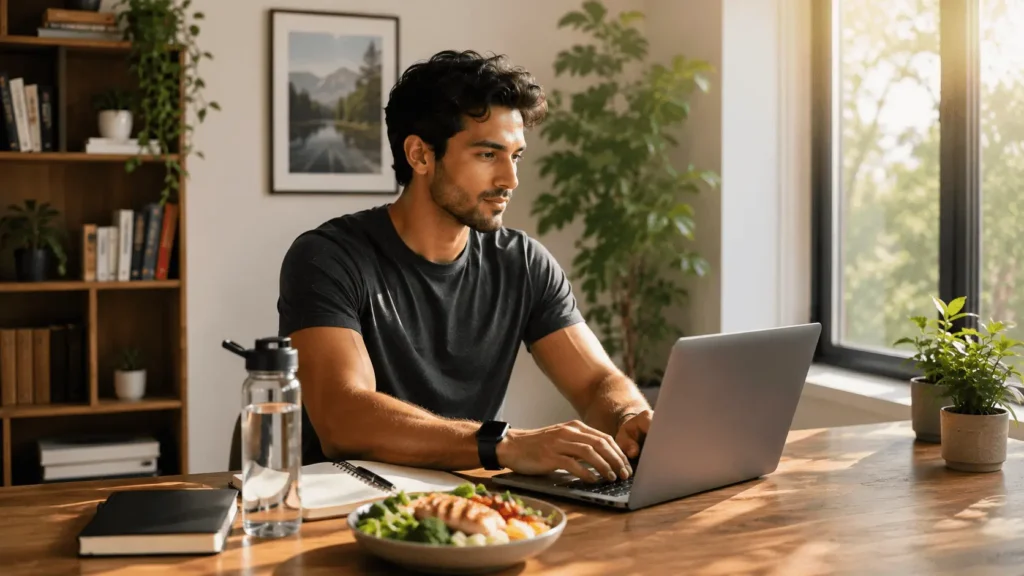 Young man maintaining a balanced lifestyle with healthy habits, self care, and daily routines that support overall well being
